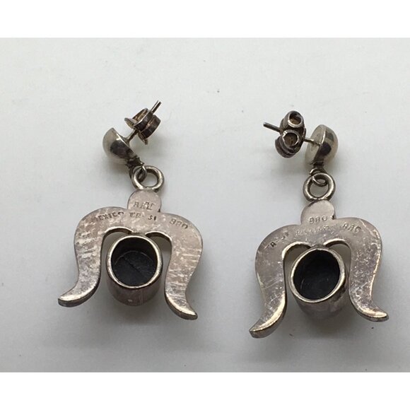 Taxco Sterling  Silver Black Onyx Earrings Mid Century Modern Modernist TA -11 - Picture 4 of 4